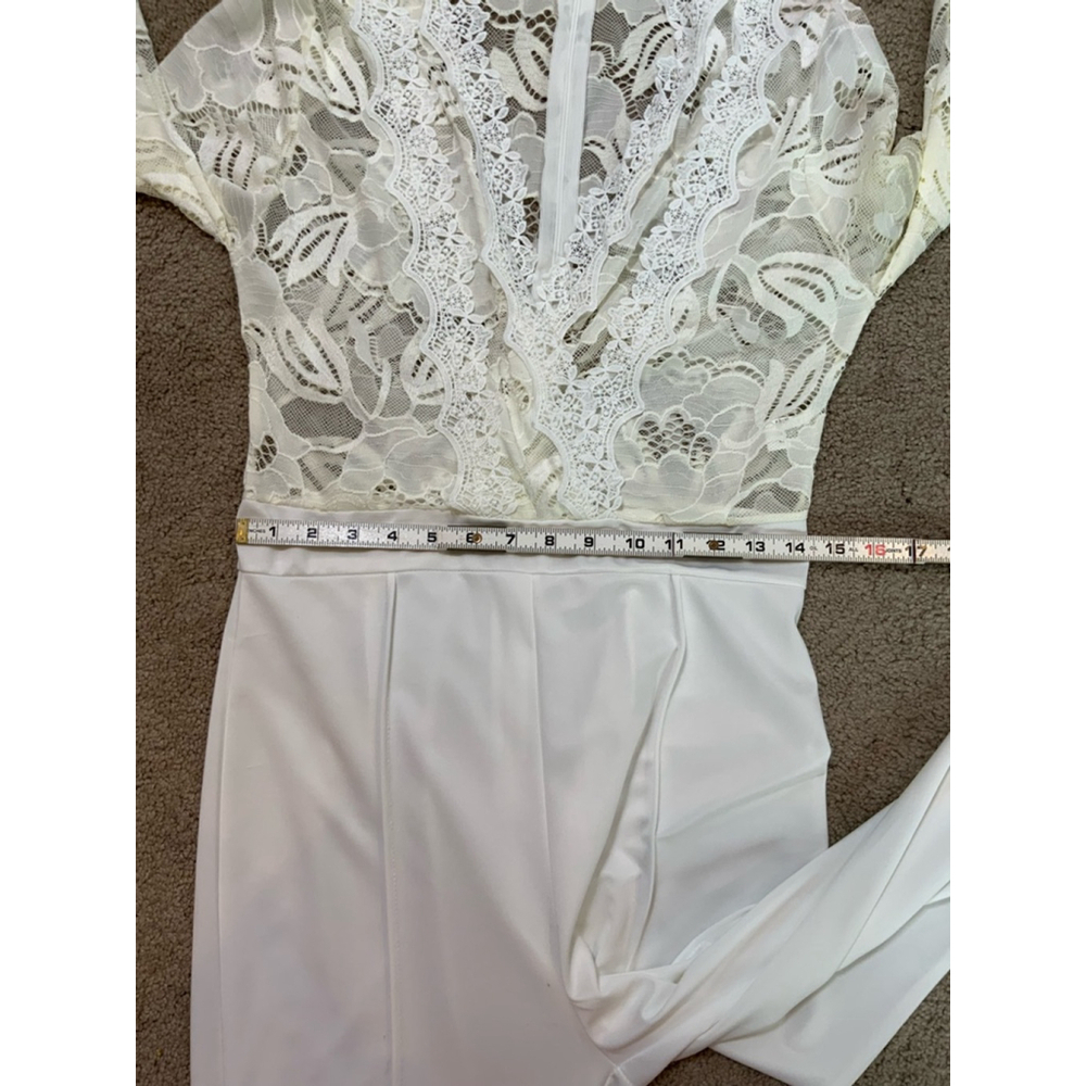 Women's Jumpsuit 2XL White Long Sleeve Lace Top V-Neck Coquette Fairy Barbiecore - Picture 5 of 16